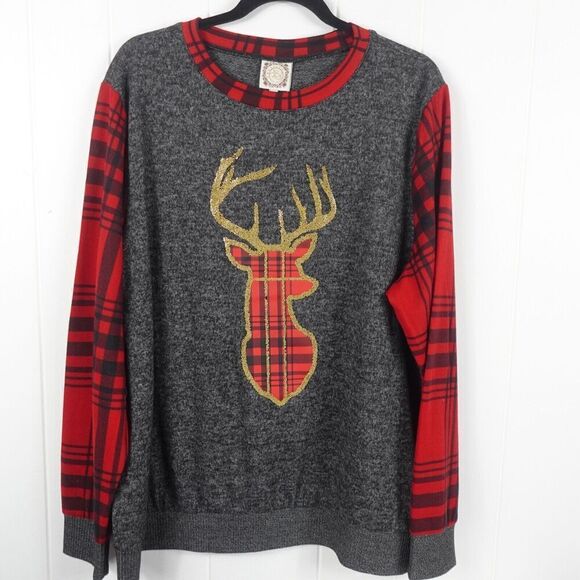Truself Sweaters - Truself Womens Holiday Reindeer Sweater Plaid Sleeves Size 3X